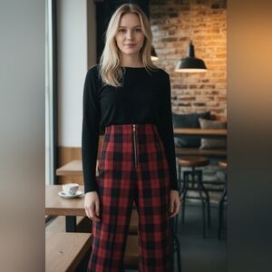 H&M Red and Black Plaid Skirt